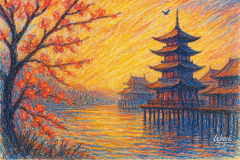 Pagoda at the Last Light of Autumn