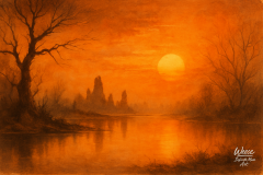Twilight River in Amber Haze