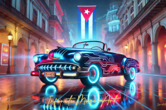 Neon Nostalgia: Futuristic Classic Car in Havana’s Cyber Streets