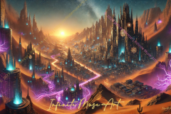 Neon Sands: The Cyber Citadel at Sunset