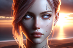 Sentience at Sunset: A Stunning Fusion of Humanity and Technology Against a Golden Horizon