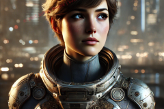 Sentinel of the Neon Citadel: Futuristic Warrior in Ornate Exo-Armour