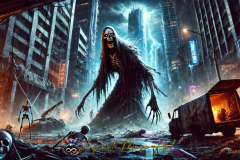 Harbinger of the Neon Abyss: A Cyberpunk Vision of Death and Dystopia