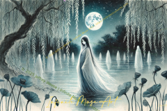 Moonlit Spirits Beneath the Willow: A Haunting Water's Embrace