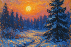 Ember Sun Over Frozen Pines