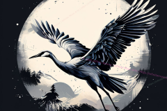 Soaring Serenity: The Crane and the Moonlit Stillness