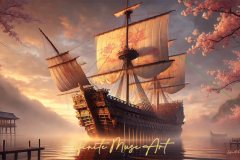 The Sakura Armada: A Gilded Galleon at Sunrise