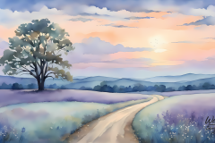 The Winding Quiet: Path Beneath the Lavender Sky