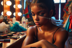 Backstage Reverie: A Portrait of Quiet Strength and Solitude