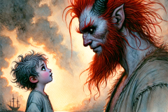 Guardian of the Dusk: A Captivating Mythical Portrait of Childhood and Protection