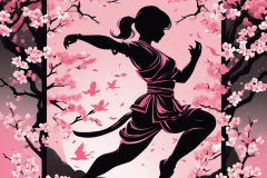 Blossom Warrior: Grace in Motion Amid Sakura Skies