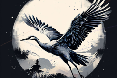Moonlit Ascent: The Crane’s Eternal Flight