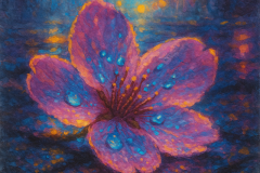 Fallen Blossom in Neon Rain