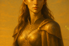 Golden Empress of the Elven Realm: A Regal Fantasy Portrait at Sunset