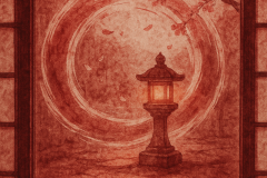 Circle of Tranquility: Lantern Beneath the Blossoms