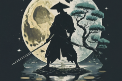 Moonlit Vigil: The Lone Samurai - A Timeless Blend of Tranquility and Warrior Spirit