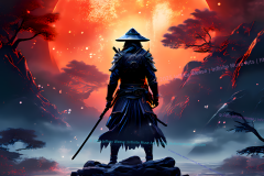 Warrior’s Solitude Under the Scarlet Moon