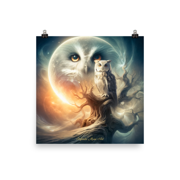 Moonlight Companion - Mystical Owl and Moon Japanese Poster 18x18