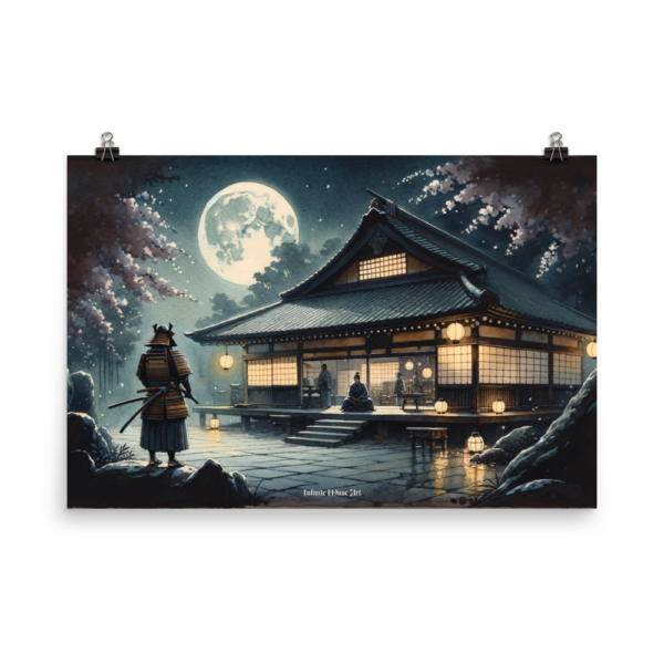 Samurai Vigil Moonlit Serenity - Japanese Poster-Paper Print 24x36