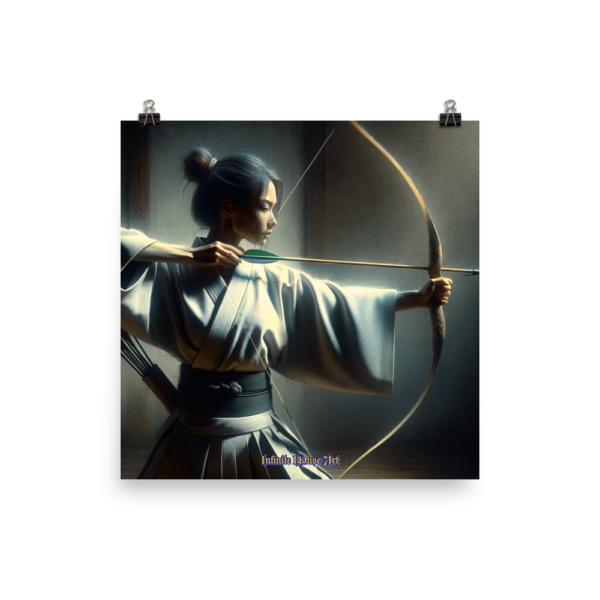 "Japanese Kyudo Archer Art Print - Graceful Aim (18x18 inches) - Infinite Martial Arts Collection"