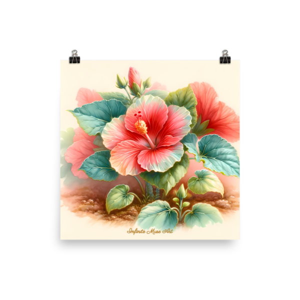 Radiant Hibiscus Bloom - 18x18in Japanese Poster Paper Print