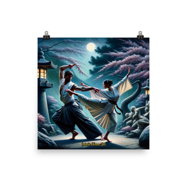 18x18 Japanese Poster Print - Moonlit Dance of the Samurai - Unique Artistic Expression by Infinite Muse Arts