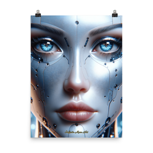 Futuristic Cyberpunk Portrait Art Print - Gaze of the Silicon Muse (18x24 inches) - Unique Art Piece