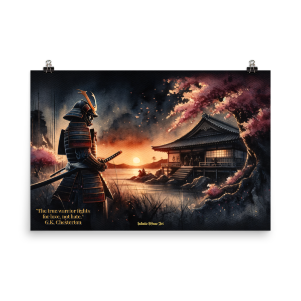 Motivational - Twilight Vigil - Artistic Samurai Sunset Scene on Japanese Poster Paper