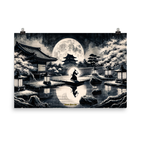 Japanese Samurai Moonlight Art Print - Moonlit Samurai Vigil (24x36 inches) - Infinite Martial Arts Collection