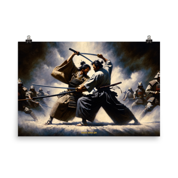 Echoes of Valour – 24x36in Japanese Samurai Battle Art Print on Poster Paper