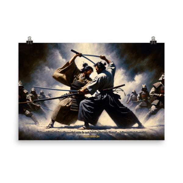 Motivational - Echoes of Valour – 24x36in Japanese Samurai Battle Art Print on Poster Paper