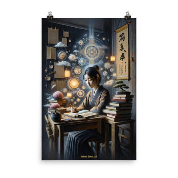 Arcane Studies: The Scholar's Enigma – 24x36in Japanese Inspired Mystical Art Print on Poster Paper