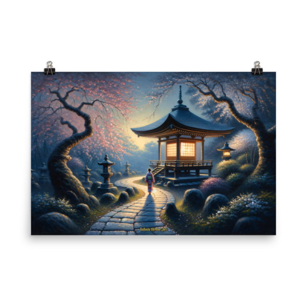 Twilight Path to Enlightenment – 24x36in Serene Japanese Garden Art Print on Poster Paper