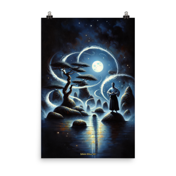 Lunar Reverie: A Cosmic Meditation – 24x36in Mystical Japanese Night Scene Art Print on Poster Paper