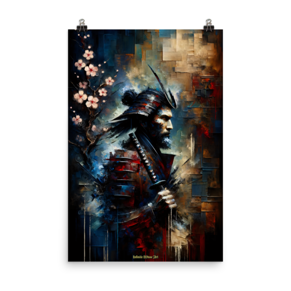 Samurai Abstract: Echoes of War – 24x36in Dynamic Japanese Warrior Art Print on Poster Paper