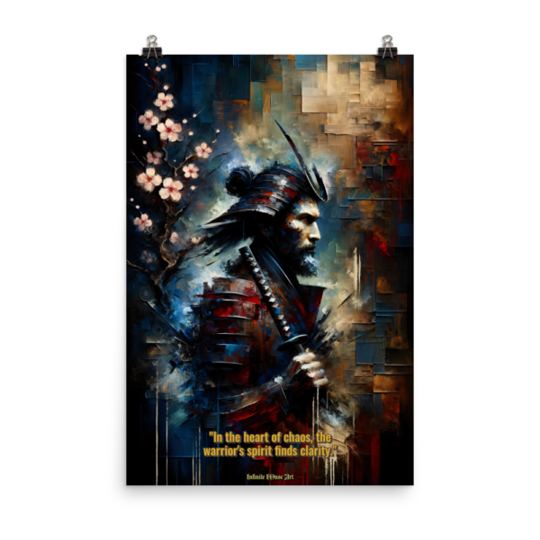 Motivational - Samurai Abstract: Echoes of War – 24x36in Dynamic Japanese Warrior Art Print on Poster Paper