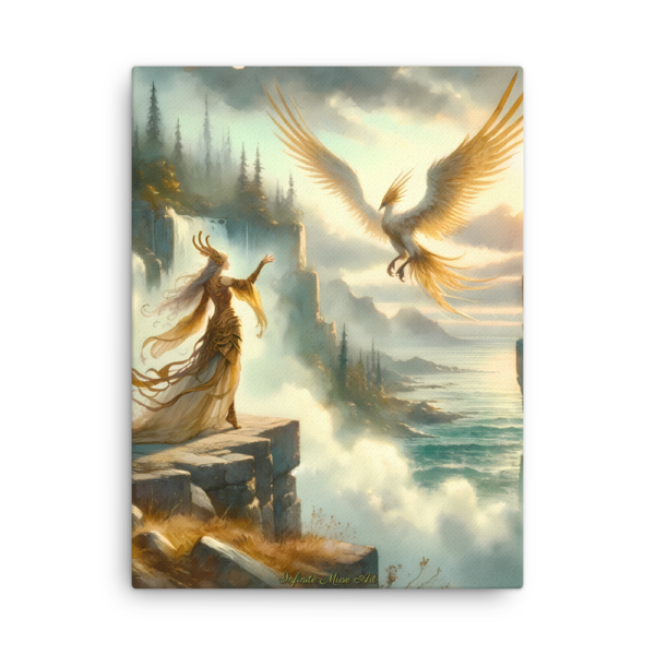 Warrior's Ascension with Phoenix - Guardians of the Aerie 18x24 Frameless Canvas Print