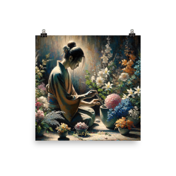 Contemplative Floral Harmony - Vibrant Cultural Art Print