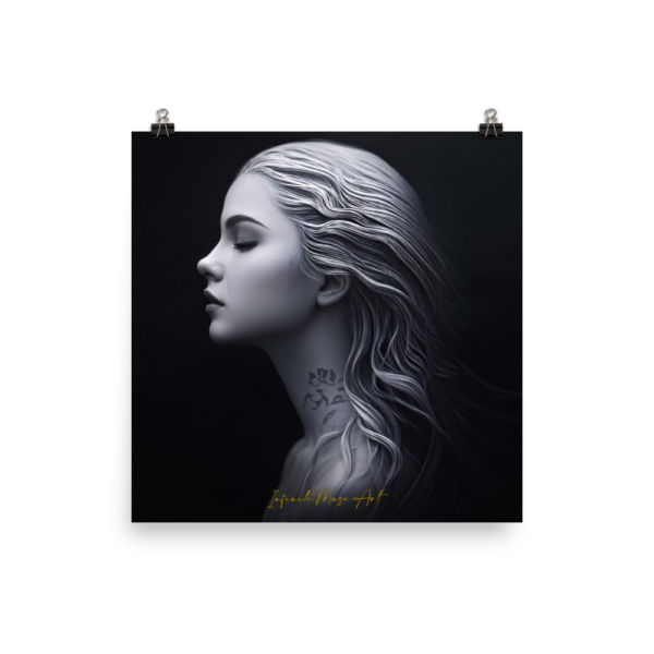 Serene Elegance: Monochrome Portrait of a Tranquil Beauty on Japanese Poster-Paper