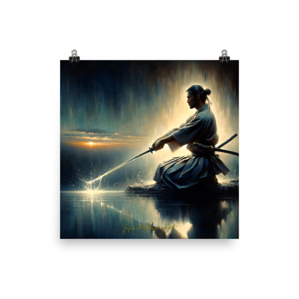 Samurai Serenity - Reflective Japanese Art Print (18x18in)