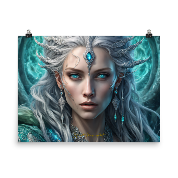 Sovereign of the Mystic Tides: Enchanting Ice Queen Fantasy Art Print