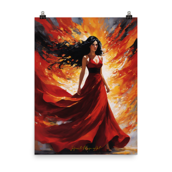 Ember Elegance: Vivid Red Fantasy Art Print