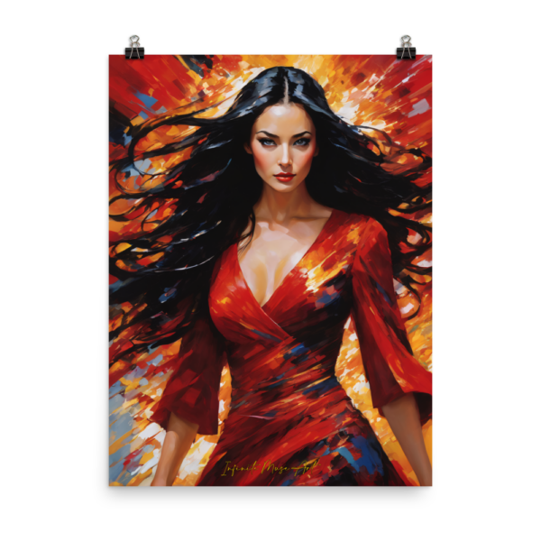 Fierce Elegance: Woman in Red - 18x24 Japanese Poster Paper Print