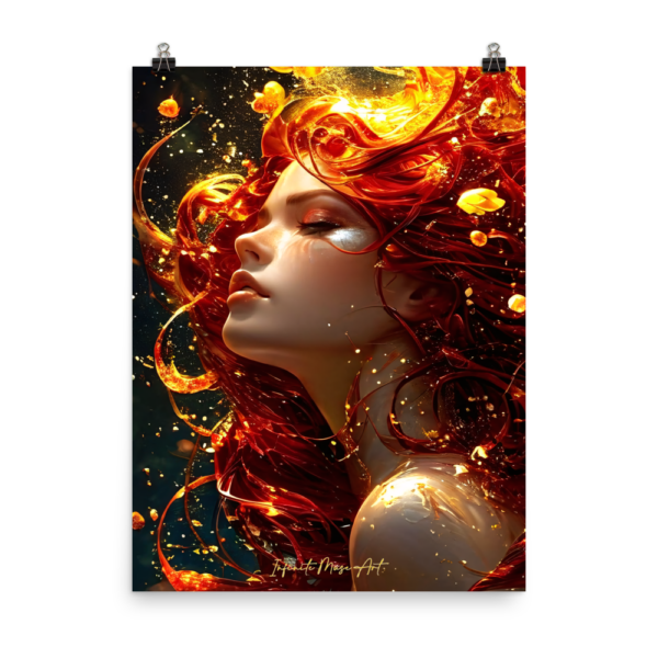 Fiery Elegance: Ethereal Redhead in a Cosmic Dance