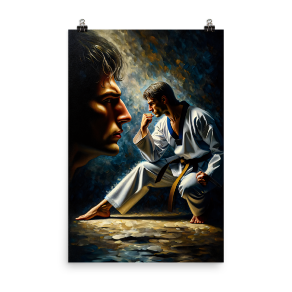 Reflections of Mastery: Dramatic Karate Print on Japanese Poster Paper