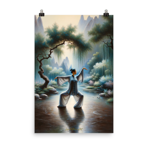 Tai Chi Serenity Art Print - Tranquil Water Reflection