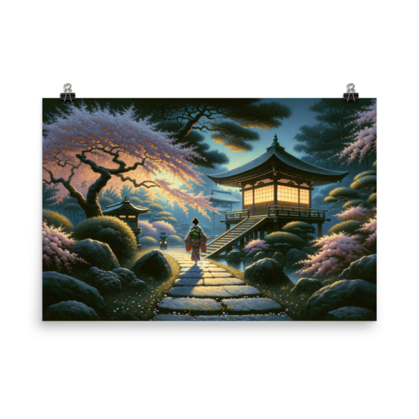 Japanese Garden Pathway at Dusk - 24x36in Poster Print