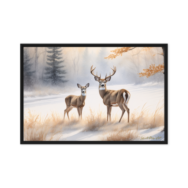 Winter Serenity Deer Print - 24x36in Framed Canvas Art