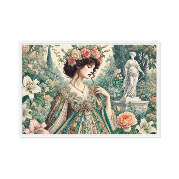 Garden of Grace: Elegant Victorian Lady in Floral Surround Canvas Print