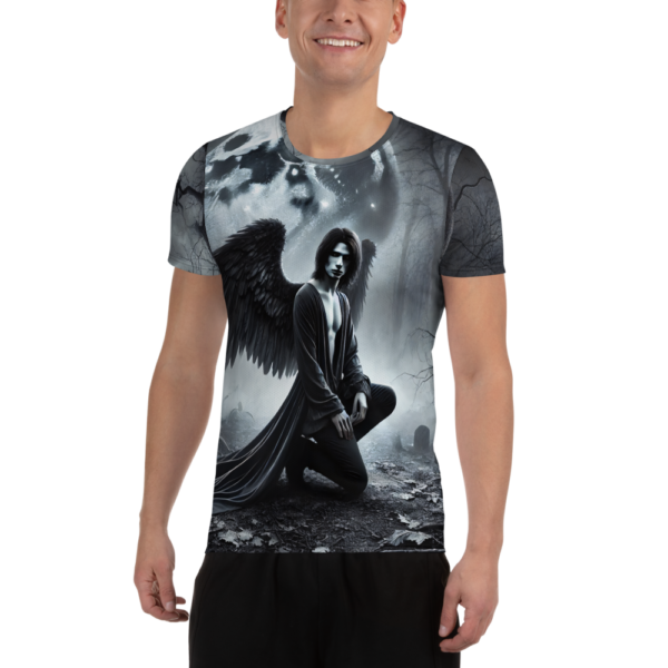 Shadowed Seraphim Men's All-Over-Print Athletic Shirt – Gothic Dark Angel Design for Combat Sports and Outdoor Enthusiasts